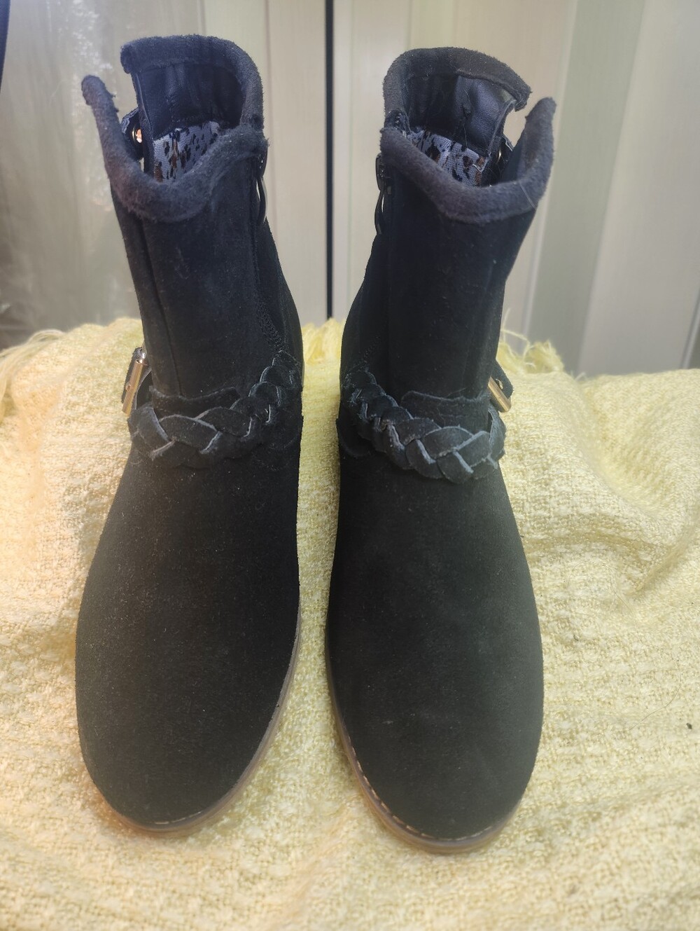 Skechers Black Suede Braided Strap Ankle Booties